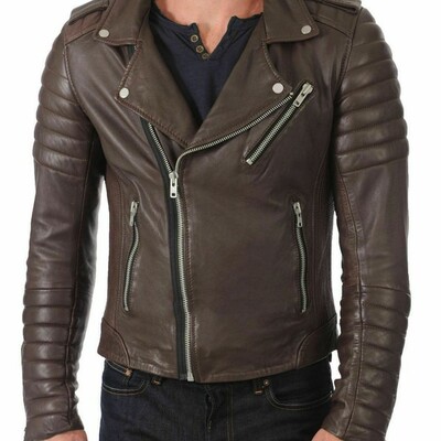 Leather jacket for men 100% genuine slim fit brown leather jacket