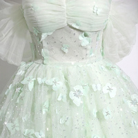 Green Tulle Floor Length Prom Dress, Off the Shoulder Evening Party Dress - Thumbnail 2