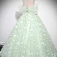 Green Tulle Floor Length Prom Dress, Off the Shoulder Evening Party Dress - Thumbnail 3