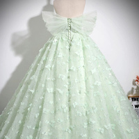 Green Tulle Floor Length Prom Dress, Off the Shoulder Evening Party Dress - Thumbnail 4