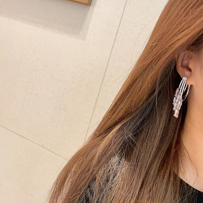 Crystal Cubic Zirconia WaterDrop Tassel Drop Earring with S925 Silver Pins