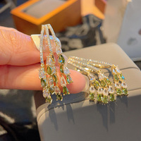 Crystal Cubic Zirconia WaterDrop Tassel Drop Earring with S925 Silver Pins - Thumbnail 2