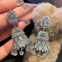 Ethnic Multicolored Rhinestone Wind Bell CZ Jhumka Earrings - Thumbnail 4