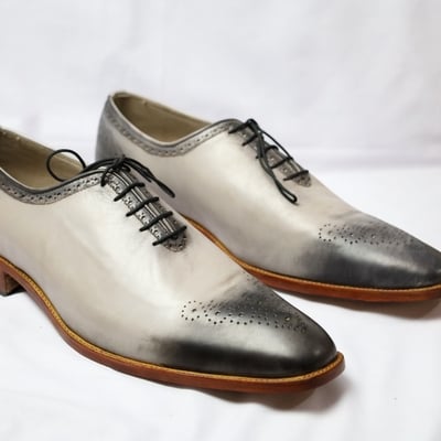 Crafted leather classic gray leather dress shoes - Thumbnail 5