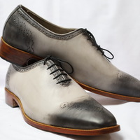 Crafted Leather Classic Gray Leather Dress Shoes - Thumbnail 1