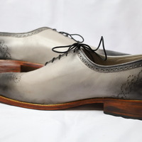 Crafted Leather Classic Gray Leather Dress Shoes - Thumbnail 2