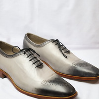 Crafted Leather Classic Gray Leather Dress Shoes - Thumbnail 3