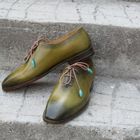 Crafted Leather Handmade Men New Green Patina Oxford Lace up Dress Shoes - Thumbnail 2