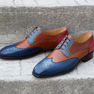 Crafted leather mens oxford wingtip dress shoes in multi color leather