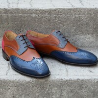 Crafted Leather Mens Oxford Wingtip Dress Shoes in Multi Color Leather - Thumbnail 1