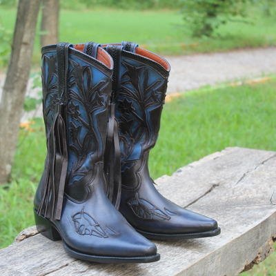 Crafted leather new classic fringes design ankle cowboy boot