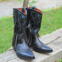 Crafted Leather New Classic Fringes Design Ankle Cowboy Boot - Thumbnail 2