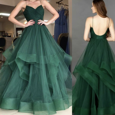 Forest Green Prom Dresses Spaghetti Straps