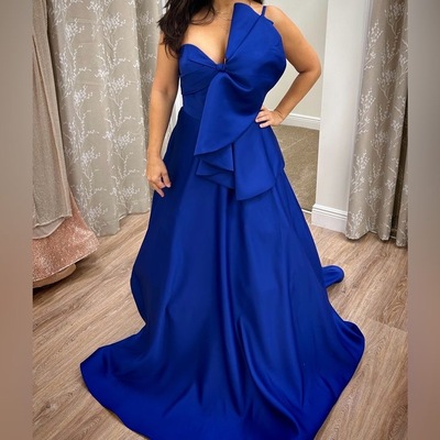 Royal Blue Prom Dresses One Shoulder with Big Bowknot