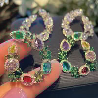 Sparkly Diamond Cluster Stud Pear Shape Earrings Crystal Silver Circle Hair Jewelry - Thumbnail 2