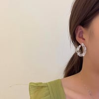 Sparkly Diamond Cluster Stud Pear Shape Earrings Crystal Silver Circle Hair Jewelry - Thumbnail 5