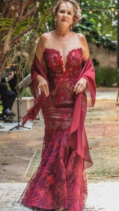 Plus Size Red Mother Of The Bride/Groom Dresses Lace Appliques Evening Gowns Wedding Guest Dress