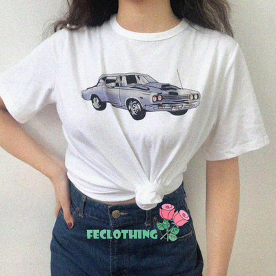 (NO REFUND AND EXCHANGE)Simple basic wild racing print short-sleeved t-shirt