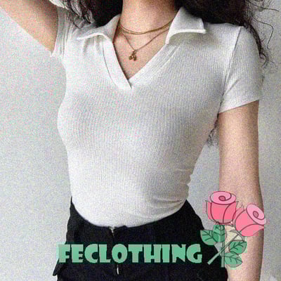 (no refund and exchange)white lapel brushed short-sleeved t-shirt