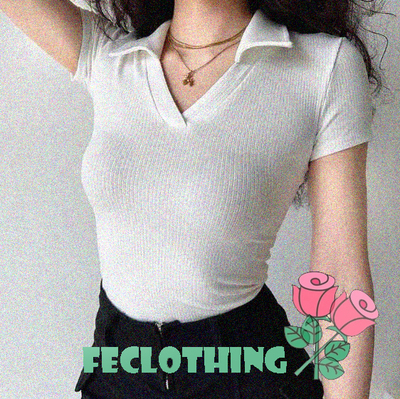 (NO REFUND AND EXCHANGE)White lapel brushed short-sleeved T-shirt