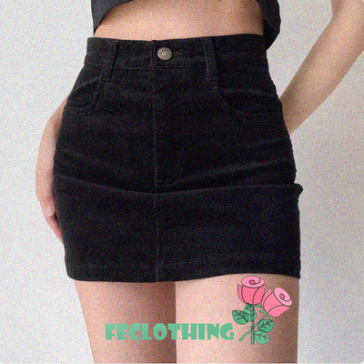 (NO REFUND AND EXCHANGE)Retro Corduroy High Waist Covered Hip Skirt Women's Slim A-Line Skirt One-Step Skirt