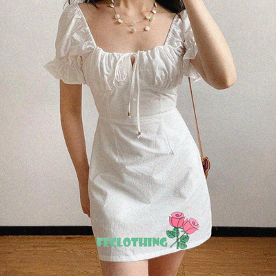(NO REFUND AND EXCHANGE)Boho Tie Neck Mini Sexy White Women Dress