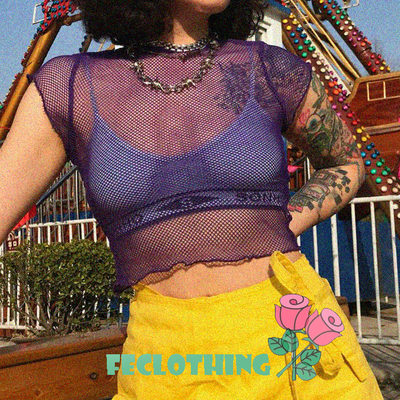 (no refund and exchange)solid color mesh wild short t-shirt