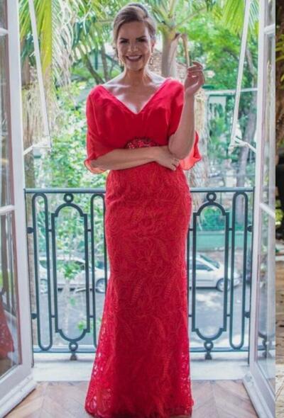 Red Mother Of The Bride/Groom Dresses Lace  Evening Gowns Wedding Guest Dress