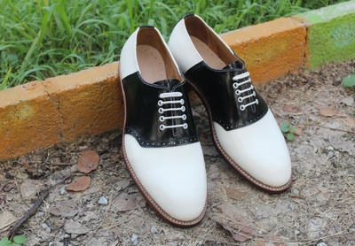 Crafted Leather Classic Black White Leather Dress Shoes