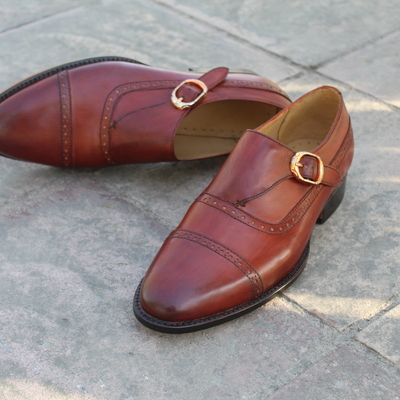 Crafted leather single buckle monk strap handmade shoes  - Thumbnail 5
