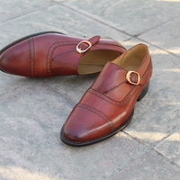 Crafted Leather Single Buckle Monk Strap Handmade Shoes  - Thumbnail 1