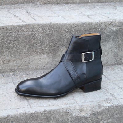Crafted leather classic black buckle strap leather jodhpur boot