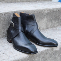 Crafted Leather Classic Black Buckle Strap Leather Jodhpur Boot - Thumbnail 1