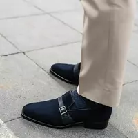 Handmade Navy blue Oxfords Suede monk Shoes, Men blue suede dress shoes - Thumbnail 1