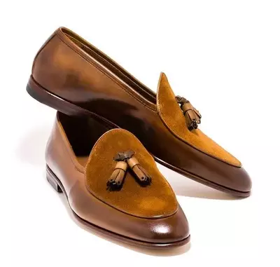 Handmade Men's Bespoke Brown Tussle Ankle Leather Shoes