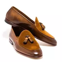 Handmade Men's Bespoke Brown Tussle Ankle Leather Shoes - Thumbnail 4
