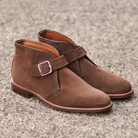 Handmade Bespoke Elegant Brown Suede Buckle Ankle High Shoes for Men - Thumbnail 1