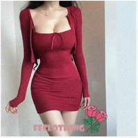 Bowknot waist suspender skirt + long-sleeved short cardigan - Thumbnail 1