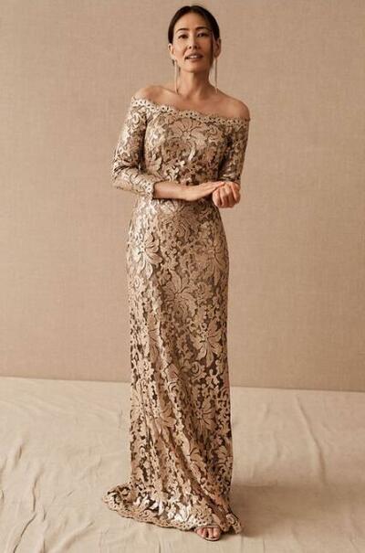 Sheath Short Sleeve Lace Champagne Mother of Bride Dresses