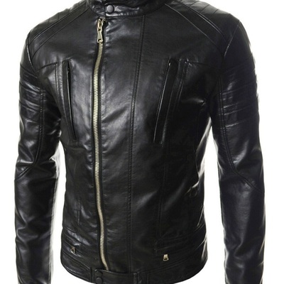 Men leather jacket coat motorcycle biker slim fit outwear jackets