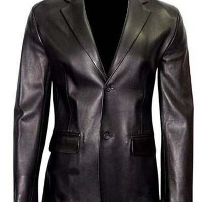 Men's black formal coat twp button blazar regular big & tall faux leather with 1