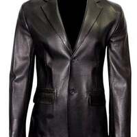 Men's Black Formal Coat Twp Button Blazar Regular Big & Tall Faux Leather with 1 - Thumbnail 4