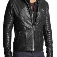 Handmade men's fashion biker leather jacket, Men Hollywood style leather jacket - Thumbnail 1