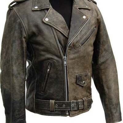 Retro style vintage look leather jacket perfect for biking 100% real leather nat