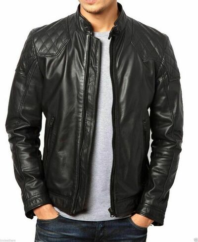 Men’s Zipper Leather Jacket Genuine Real Lambskin Leather Jacket