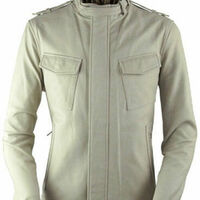Men's Leather Jacket Genuine Lambskin Leather White Front Pockets Bikers Jacket - Thumbnail 1
