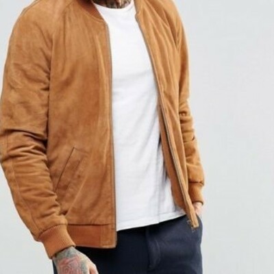 Men leather jacket genuine suede biker motorcycle jacket