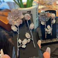 Flower Cubic Zirconia Bridal Earrings Rhinestone Silver Formal Drop Earring - Thumbnail 4