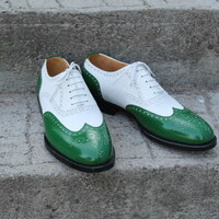 Crafted Leather Handmade Men Classic Green / White Leather Dress Oxford Lace up Formal Shoes - Thumbnail 2