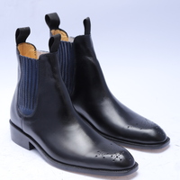 Crafted Leather Handmade Black Calf Leather Men Classic Chelsea Fashion Boot - Thumbnail 3